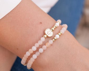 Peach Aventurine Dainty Wrap Rosary Bracelet - Full Rosary Bracelet - Gold Plated Beads - Gold Filled Medal Center Bead