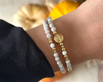Neutral Dainty Wrap Rosary Bracelet - Full Rosary Bracelet - Gold Plated Beads - Gold Filled Medal Center Bead