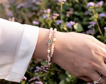 Lilac Jasper Dainty Wrap Rosary Bracelet - Full Rosary Bracelet - Gold Plated Beads - Gold Filled Medal Center Bead