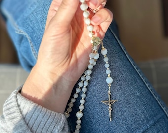 Modern Neutral Catholic Rosary - Gold - Catholic Rosary - Gemstone Rosary - Women’s Rosary