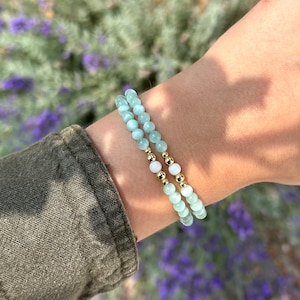 Green Angelite Dainty Wrap Rosary Bracelet - Full Rosary Bracelet - Gold Plated Beads - Gold Filled Medal Center Bead