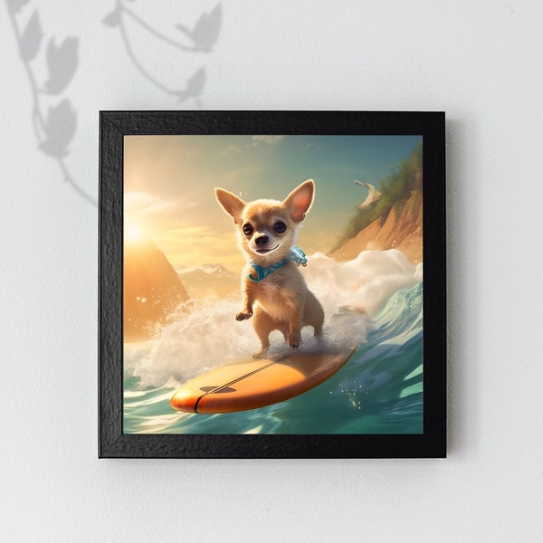 Chihuahua surf, affiche d'art mural pour chien, cadeau d'amant de Chihuahua, sans cadre