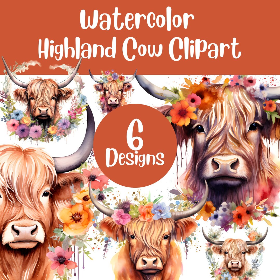 Highland Cow Clipart Bundle Watercolor Art Transparent Background ...