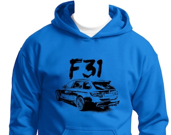 Sweat à capuche voiture F31 série 3 : impression DTG, mélange coton-poly