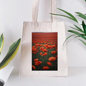 Poppy Field Cotton Tote Bag: Natural Cloth Bag