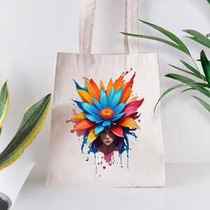 Blumenfrau - Baumwolltasche: bunte Kunstdruck