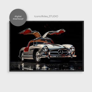 Mercedes-Benz 300 SL Gullwing Oil Painting: Classic Car Art (Digital Download)