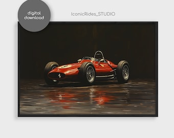 Ferrari F1 1965 Oil Painting Wall Art, Vintage Formula 1 Poster, Classic Racing Print, Car Enthusiast Gift, Garage Decor, Digital Download