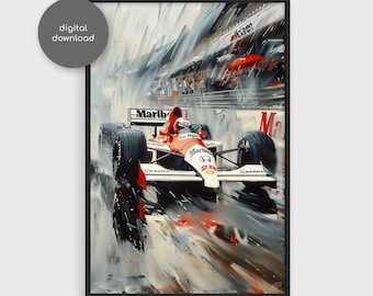 McLaren MP4 F1 Oil Painting Wall Art, Gerhard Berger Poster, Vintage Formula 1 Print, Racing Fan Gift, Garage Decor, Digital Download