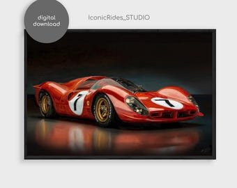 Ferrari 330 P4 Oil Painting, Vintage Racing Wall Art, Le Mans Car Poster, Ferrari Gift for Him, Man Cave Decor, Digital Download