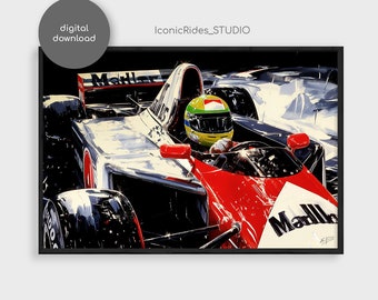 アイルトン・セナのモナコ絵画：F1モータースポーツアート（デジタル