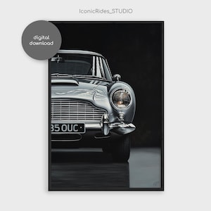 Aston Martin DB5 Poster - Oil Painting Style Car Art - 007 James Bond Classic Car Print - Wall Decor - Digital Download