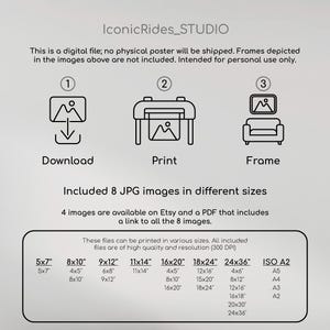 May include: A digital download of 8 JPG images in different sizes, including 5x7 inches, 8x10 inches, 9x12 inches, 11x14 inches, 16x20 inches, 18x24 inches, 24x36 inches, and ISO A2. The images are high quality and resolution (300 DPI).