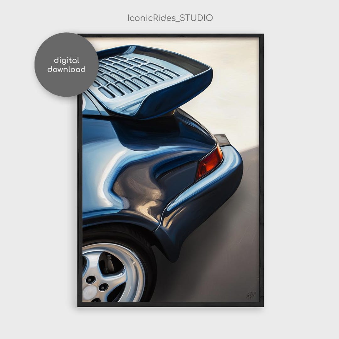 Porsche 930 Turbo Wall Art, Rear View Oil Painting Style Poster ...