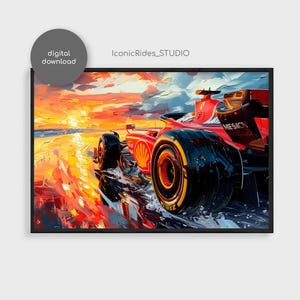 Ferrari F1 Sunset Oil Painting: Racing Car Art (Digital Download)