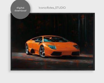 Lamborghini Murcielago Oil Painting: Orange Supercar Art (Digital Download)