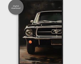 1965 Ford Mustang Oil Painting, Classic Muscle Car Wall Art, Vintage Mustang Print, Car Enthusiast Gift, Garage Decor, Digital Download