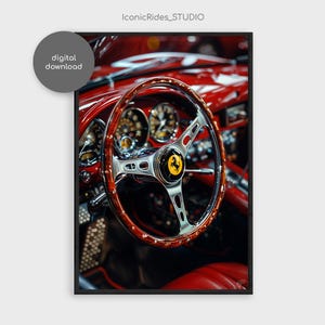 Vintage Ferrari Interior Painting, Automotive Poster, Ferrari Poster, Classic Car Print, gift for him / Digital Download