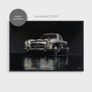 Mercedes-Benz 300 SL Oil Painting Print: Classic Car Art (Digital Download)