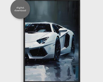 Lamborghini Aventador Oil Painting: Automotive Art Print (Digital Download)