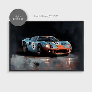 Ford GT40 art print, automotive painting, Canvas GT40 Print, Vintage Ford Art, Ford GT Canvas Oil Painting, husband gifts / Digital Download