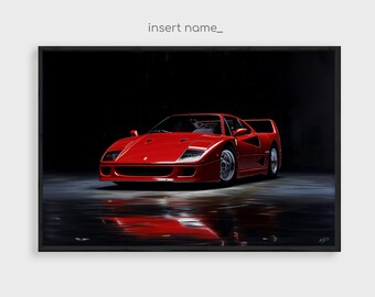 Olieverfschilderij Ferrari F40, Automotive tijdloze poster, Ferrari schilderij print, klassieke auto schilderij/digitale download