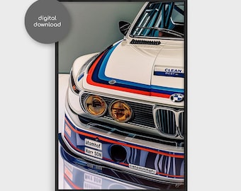 Cuadro decorativo estilo pintura al óleo de BMW, póster de coche de carreras, decoración de automovilismo, regalo para amantes de los coches, decoración para garaje, descarga digital.