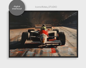 アイルトン・セナのモナコ絵画：F1モータースポーツアート（デジタル