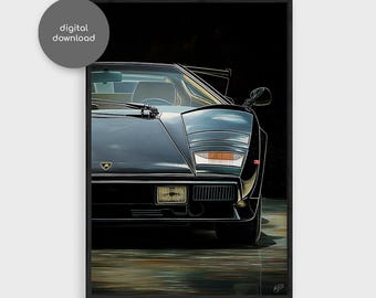 Lamborghini Countach Oil Painting, Classic Supercar Wall Art, Italian Sports Car Poster, Car Enthusiast Gift, Garage Decor, Digital Download