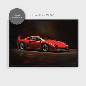 フェラーリ F40 絵画、自動車の時代を超越したポスター、F40 フェラーリ プリント、クラシックカーの絵画 / デジタル ダウンロード