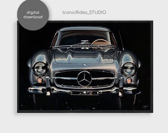 Mercedes-benz 300 SL Gullwing Oil Painting: Classic Car Art