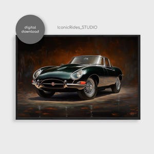 Jaguar E-Type Poster – Oil Painting Style Classic Car Art – Vintage Jaguar Wall Print – Automotive Decor – Digital Download