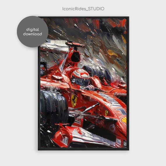 Michael Schumacher Ferrari F1 Wall Art, Oil Painting Style Poster, Formula 1 Print, F1 Gift for Him, Racing Fan Decor, Digital Download