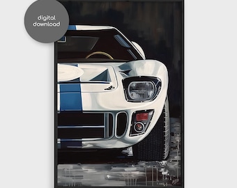 Ford GT40 Oil Painting Wall Art, Le Mans Classic Car Poster, Ford vs Ferrari Print, Car Lover Gift, Garage Decor, Digital Download