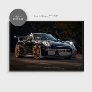 Porsche GT3 Oil Painting: Black Sports Car Art Print (Digital Download)