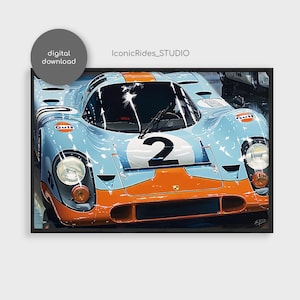 Porsche 917K Gulf Le Mans Oil Painting - Vintage Race Car Poster (Digital Download)
