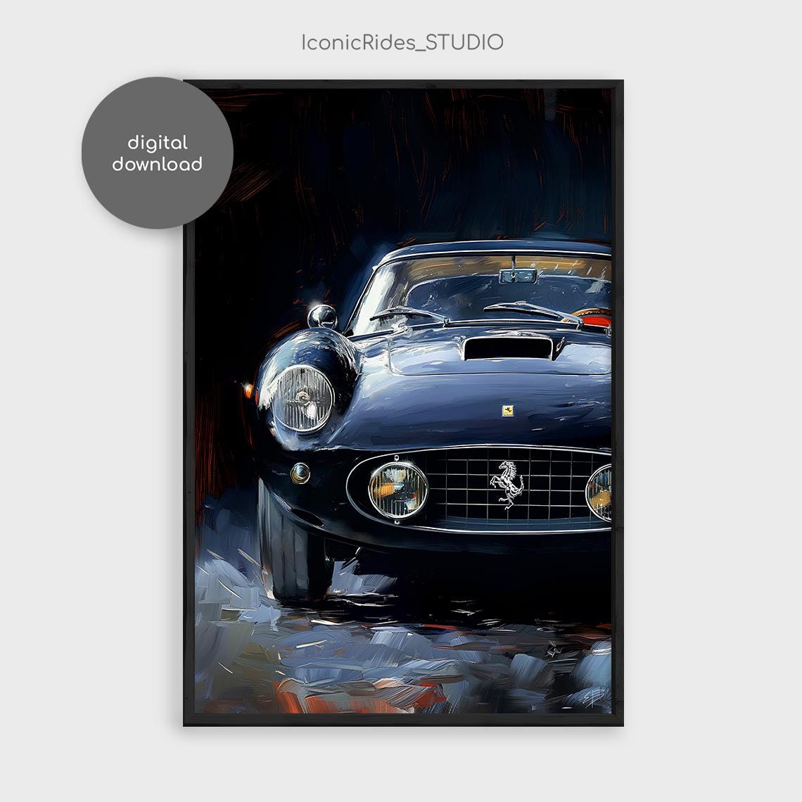 フェラーリ 250GT 油絵：自動車アート、クラシックカーポスター