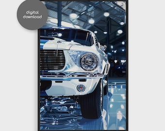 Mustang Shelby GT500 1967 Oil Painting Wall Art, American Muscle Car Poster, Classic Car Gift for Him, Garage Decor, Digital Download