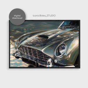 Aston Martin DB5 Poster - Oil Painting Style Car Art - 007 James Bond Classic Car Print - Wall Decor - Digital Download
