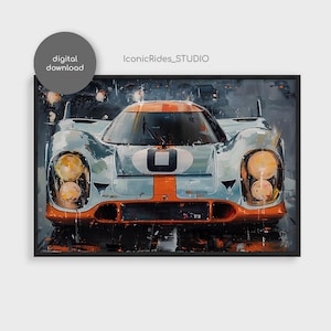 Porsche 917K Gulf Oil Painting: Vintage Race Car Poster (Digital Download)