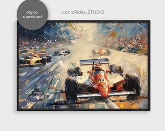 Formel 1 Malerei, Silverstone Grandprix Vintage Kunst, Motorsport Malerei / Digital Download