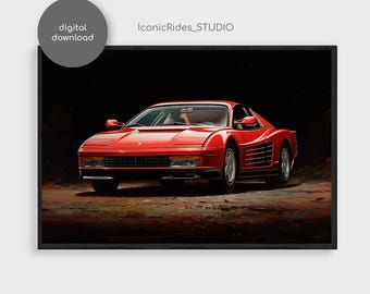 フェラーリ テスタロッサ クラシックカー アートプリント、イラスト