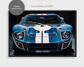 Ford GT40 Oil Painting Wall Art, Le Mans Race Car Poster, Ford vs Ferrari Print, Car Lover Gift, Garage Decor, Digital Download