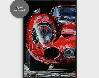 Ferrari 330 P4 Oil Painting Wall Art, Vintage Le Mans Race Car Poster, Classic Ferrari Print, Car Lover Gift, Garage Decor, Digital Download