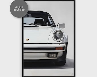 Porsche 911 Turbo 930 Oil Painting Wall Art, Classic Porsche Poster, Car Enthusiast Gift, Garage Decor, Office Wall Art, Digital Download