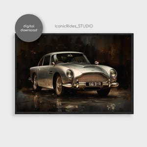 Aston Martin DB5 Poster - Oil Painting Style Car Art - James Bond 007 Classic Car Print - Wall Decor - Digital Download