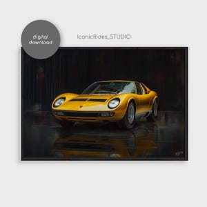 Lamborghini Miura Poster – Classic Car Oil Painting – Timeless Automotive Art – Digital Download