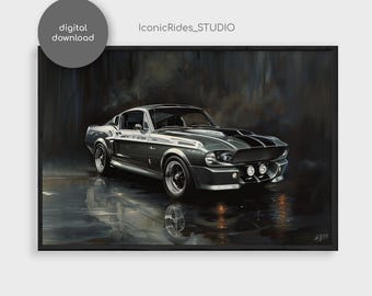 Mustang GT500 Eleanor-olieverfschilderij: klassieke autokunst (digitale download)