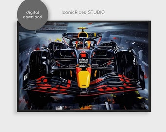 Max Verstappen F1 Wall Art, Red Bull Racing Poster, Formula 1 Oil Painting Print, F1 Gift for Him, Man Cave Decor, Digital Download