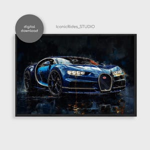 Bugatti Chiron Poster - Oil Painting Style Supercar Art - Bugatti Wall Print - Luxury Automotive Decor - Digital Download